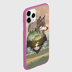 Чехол iPhone 11 Pro матовый Портрет волка в технике двойной экспозиции, цвет: 3D-фиолетовый — фото 2