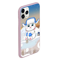 Чехол iPhone 11 Pro матовый Зайчик в шапке ушанке, цвет: 3D-розовый — фото 2
