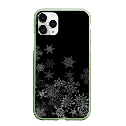 Чехол iPhone 11 Pro матовый Красивые белые снежинки, цвет: 3D-салатовый