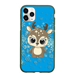 Чехол iPhone 11 Pro матовый Милый олень и пушистые снежинки, цвет: 3D-темно-зеленый