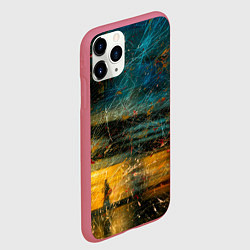 Чехол iPhone 11 Pro матовый Синие и жёлтые огни и царапины, цвет: 3D-малиновый — фото 2