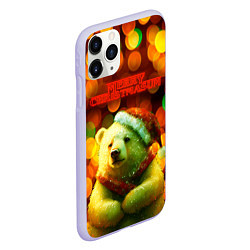 Чехол iPhone 11 Pro матовый Merry Christmas белый медвежонок, цвет: 3D-светло-сиреневый — фото 2