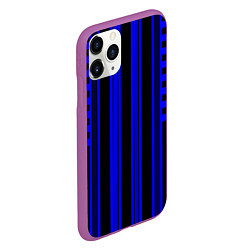 Чехол iPhone 11 Pro матовый Черно синий полосатый узор, цвет: 3D-фиолетовый — фото 2