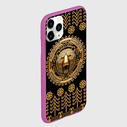 Чехол iPhone 11 Pro матовый Медведь золотой барельеф с этническим орнаментом, цвет: 3D-фиолетовый — фото 2
