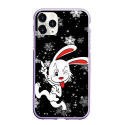 Чехол iPhone 11 Pro матовый Подмигивающий кролик в снежинках, цвет: 3D-светло-сиреневый