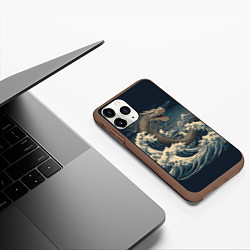 Чехол iPhone 11 Pro матовый Морской дракон в японском стиле, цвет: 3D-коричневый — фото 2