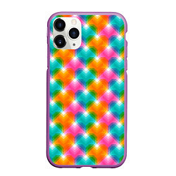 Чехол iPhone 11 Pro матовый Светящиеся геометрические сердца, цвет: 3D-фиолетовый