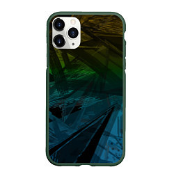 Чехол iPhone 11 Pro матовый Черный абстрактный узор на сине-зеленом фоне