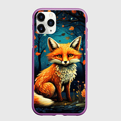 Чехол iPhone 11 Pro матовый Лиса в Folk Art стиле, цвет: 3D-фиолетовый