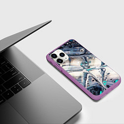 Чехол iPhone 11 Pro матовый Абстрактное жидкое белое и синее стекло, цвет: 3D-фиолетовый — фото 2