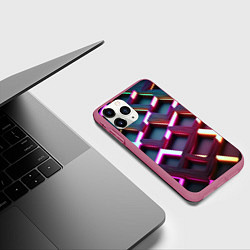 Чехол iPhone 11 Pro матовый Проблеск неоновых квадратов, цвет: 3D-малиновый — фото 2