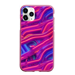 Чехол iPhone 11 Pro матовый Neon waves, цвет: 3D-малиновый