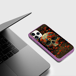 Чехол iPhone 11 Pro матовый Череп украшенный цветущими маками, цвет: 3D-фиолетовый — фото 2