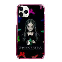 Чехол iPhone 11 Pro матовый Wednesday - butterflies, цвет: 3D-малиновый