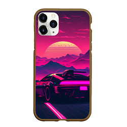 Чехол iPhone 11 Pro матовый Синтвейв закат с автомобилем, цвет: 3D-коричневый