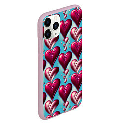 Чехол iPhone 11 Pro матовый Паттерн красные абстрактные сердца, цвет: 3D-розовый — фото 2