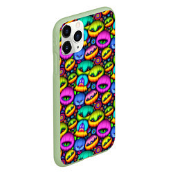 Чехол iPhone 11 Pro матовый Паттерн Маленькие Монстры наблюдают, цвет: 3D-салатовый — фото 2