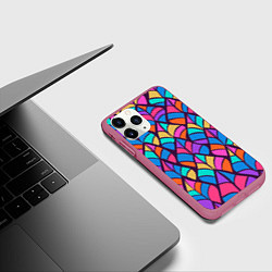 Чехол iPhone 11 Pro матовый Разноцветный лиственный паттерн, цвет: 3D-малиновый — фото 2