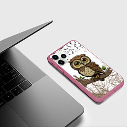 Чехол iPhone 11 Pro матовый Милая совушка, цвет: 3D-малиновый — фото 2