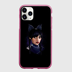 Чехол iPhone 11 Pro матовый Wednesday чёрная кошка, цвет: 3D-малиновый