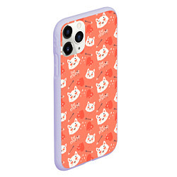 Чехол iPhone 11 Pro матовый Паттерн кот на персиковом фоне, цвет: 3D-светло-сиреневый — фото 2