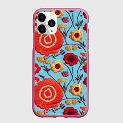 Чехол iPhone 11 Pro матовый Эффект вышивки маки, цвет: 3D-малиновый