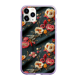 Чехол iPhone 11 Pro матовый Эффект вышивки разные цветы, цвет: 3D-светло-сиреневый