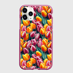 Чехол iPhone 11 Pro матовый Роскошные тюльпаны, цвет: 3D-малиновый