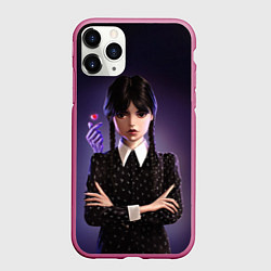 Чехол iPhone 11 Pro матовый Красивая Уэнсдэй, цвет: 3D-малиновый
