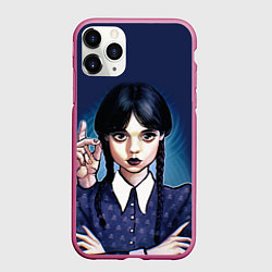 Чехол iPhone 11 Pro матовый Дочь Аддамсов - Уэнсдэй с рукой, цвет: 3D-малиновый
