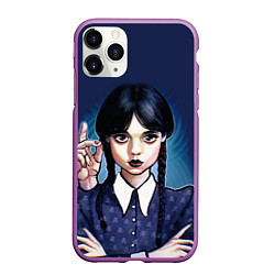 Чехол iPhone 11 Pro матовый Дочь Аддамсов - Уэнсдэй с рукой, цвет: 3D-фиолетовый