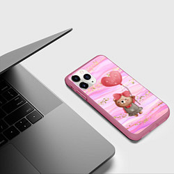 Чехол iPhone 11 Pro матовый Мишка с шариком Love, цвет: 3D-малиновый — фото 2
