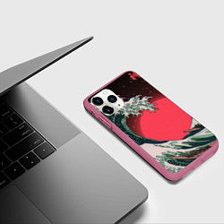 Чехол iPhone 11 Pro матовый Японская волна в красном цвете, цвет: 3D-малиновый — фото 2
