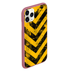 Чехол iPhone 11 Pro матовый WARNING - желто-черные полосы, цвет: 3D-малиновый — фото 2