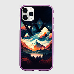Чехол iPhone 11 Pro матовый Футуризм горы, цвет: 3D-фиолетовый