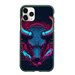 Чехол iPhone 11 Pro матовый Неоновый бык, цвет: 3D-темно-зеленый