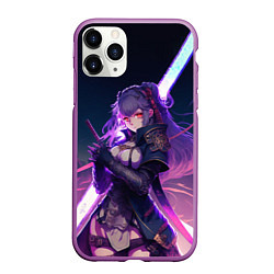 Чехол iPhone 11 Pro матовый Cyber girl in purple light, цвет: 3D-фиолетовый