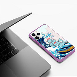 Чехол iPhone 11 Pro матовый Влюбленные тюлени у большой волны Канагава, цвет: 3D-фиолетовый — фото 2