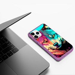 Чехол iPhone 11 Pro матовый Яркий волк, цвет: 3D-фиолетовый — фото 2