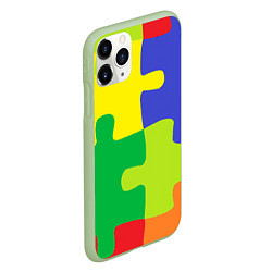 Чехол iPhone 11 Pro матовый Пазлы разноцветные, цвет: 3D-салатовый — фото 2