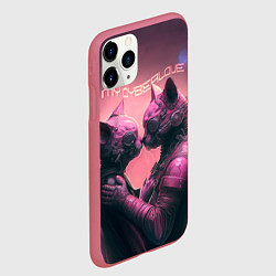 Чехол iPhone 11 Pro матовый Влюбленные кибер-котики, цвет: 3D-малиновый — фото 2