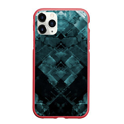 Чехол iPhone 11 Pro матовый Голубые и чёрные полоски, цвет: 3D-красный