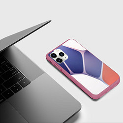 Чехол iPhone 11 Pro матовый Узор из синих, фиолетовых, белых и оранжевых камне, цвет: 3D-малиновый — фото 2