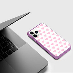 Чехол iPhone 11 Pro матовый Pink hearts, цвет: 3D-фиолетовый — фото 2