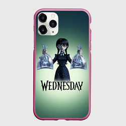 Чехол iPhone 11 Pro матовый Уэнсдэй с пираньями, цвет: 3D-малиновый