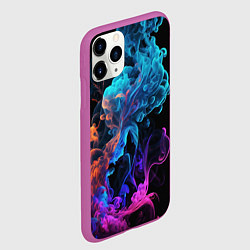 Чехол iPhone 11 Pro матовый Неоновый цветной дым на черном фоне, цвет: 3D-фиолетовый — фото 2