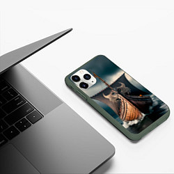 Чехол iPhone 11 Pro матовый Корабль в бушующем море, цвет: 3D-темно-зеленый — фото 2