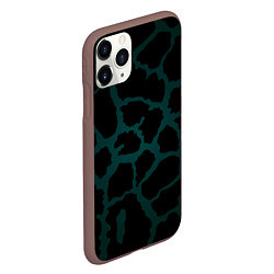 Чехол iPhone 11 Pro матовый Чёрно-тёмно-зелёный пятнистый паттерн, цвет: 3D-коричневый — фото 2