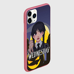 Чехол iPhone 11 Pro матовый Уэнсдэй на фоне луны, цвет: 3D-малиновый — фото 2