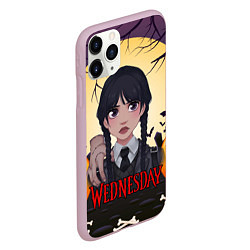 Чехол iPhone 11 Pro матовый Рисунок семейка Аддамс большая луна, цвет: 3D-розовый — фото 2